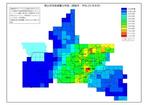 郡山市放射線量マップ（平成23年8月）※1km-2kmメッシュ