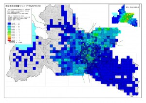 郡山市放射線量マップ（平成25年6月）※500m-1kmメッシュ